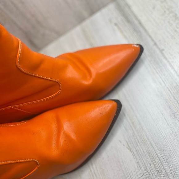 Knee High Faux Leather Tassel Fringe Pointed Toe Cowboy Boots- Orange Size 38 - Picture 9 of 16